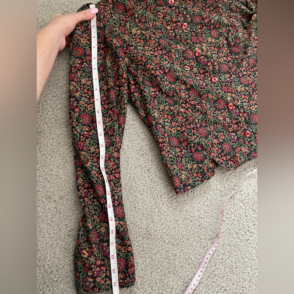Vintage handmade brown red floral 2 piece set midi skirt and puff sleeve jacket - Picture 11 of 13